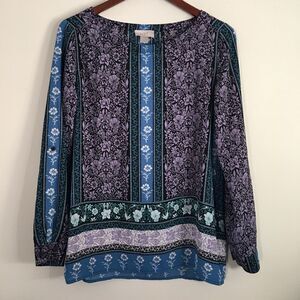 LOFT boho blue & purple flowy floral top | Size Small